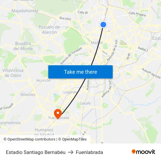 Estadio Santiago Bernabéu to Fuenlabrada map