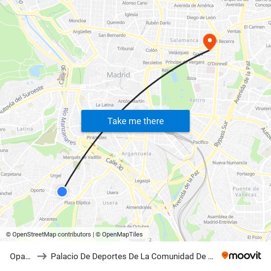 Opañel to Palacio De Deportes De La Comunidad De Madrid map