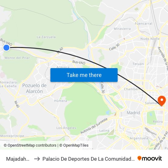 Majadahonda to Palacio De Deportes De La Comunidad De Madrid map