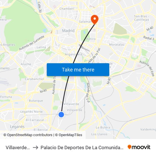 Villaverde Alto to Palacio De Deportes De La Comunidad De Madrid map