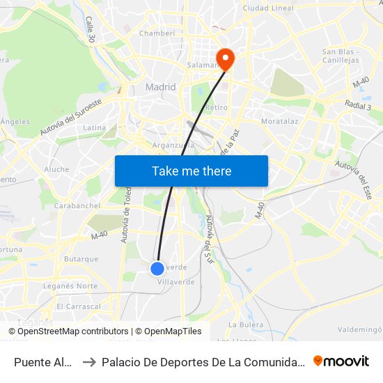 Puente Alcocer to Palacio De Deportes De La Comunidad De Madrid map