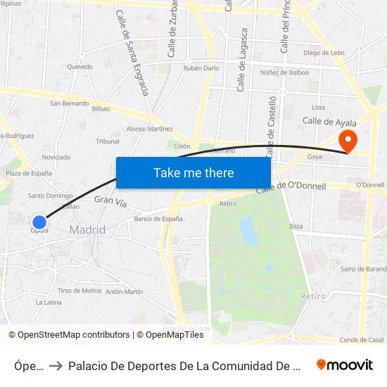 Ópera to Palacio De Deportes De La Comunidad De Madrid map