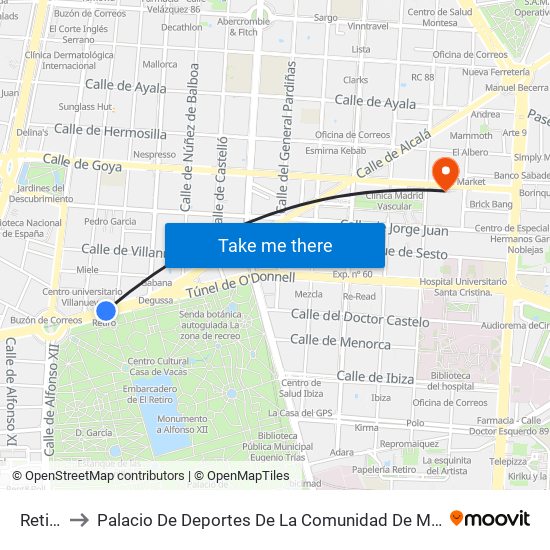 Retiro to Palacio De Deportes De La Comunidad De Madrid map