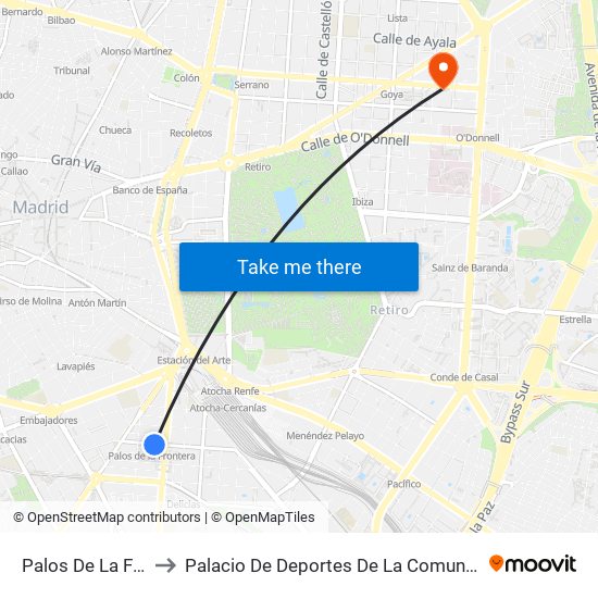 Palos De La Frontera to Palacio De Deportes De La Comunidad De Madrid map