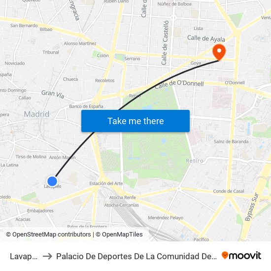 Lavapiés to Palacio De Deportes De La Comunidad De Madrid map