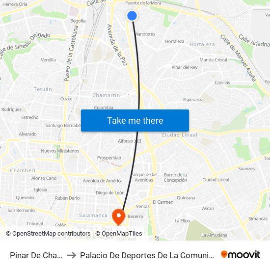 Pinar De Chamartín to Palacio De Deportes De La Comunidad De Madrid map