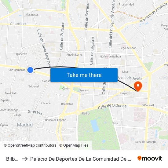 Bilbao to Palacio De Deportes De La Comunidad De Madrid map