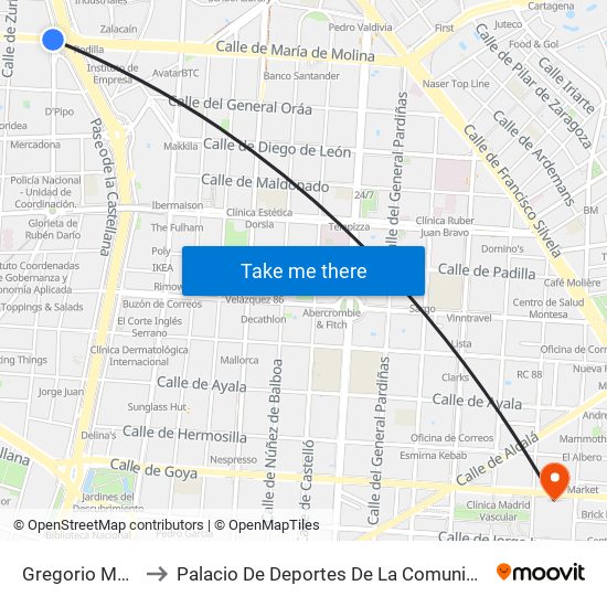 Gregorio Marañón to Palacio De Deportes De La Comunidad De Madrid map