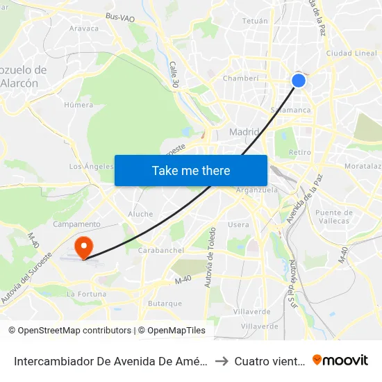Intercambiador De Avenida De América to Cuatro vientos map