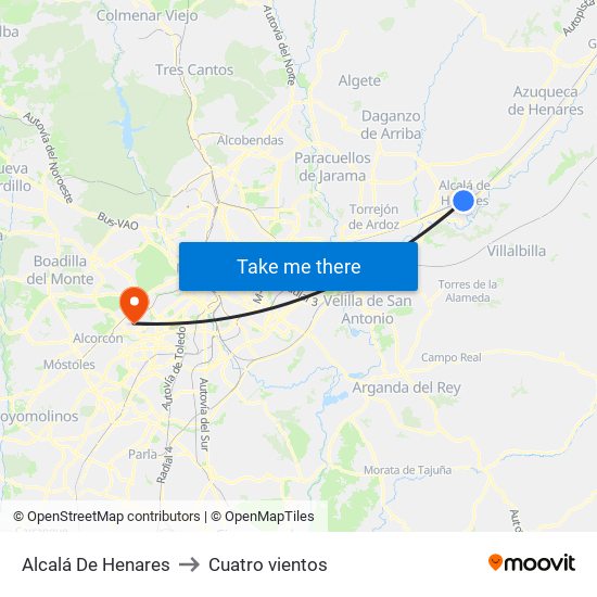 Alcalá De Henares to Cuatro vientos map