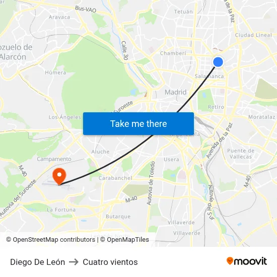 Diego De León to Cuatro vientos map
