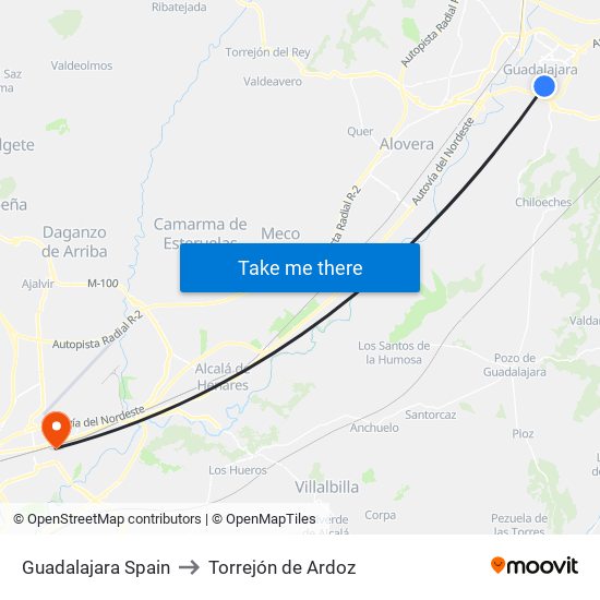 Guadalajara Spain to Torrejón de Ardoz map