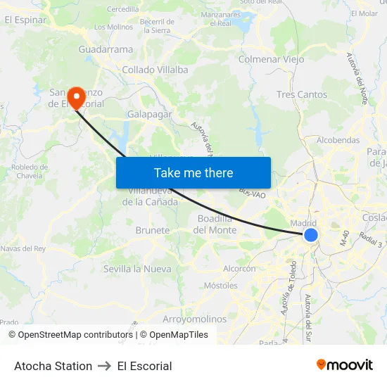 Atocha Station to El Escorial map