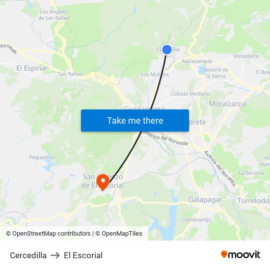 Cercedilla to El Escorial map