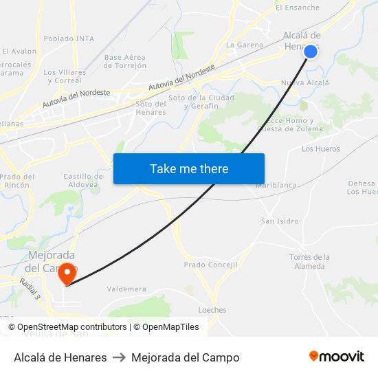 Alcalá de Henares to Mejorada del Campo map