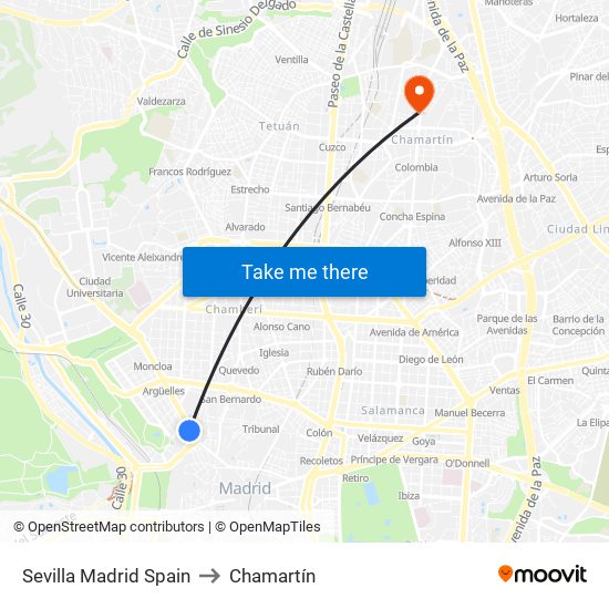 Sevilla Madrid Spain to Chamartín map