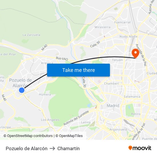 Pozuelo de Alarcón to Chamartín map