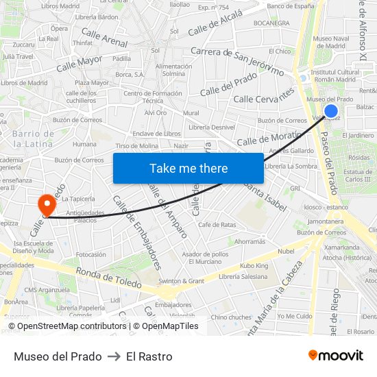 Museo del Prado to El Rastro map
