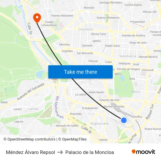 Méndez Álvaro Repsol to Palacio de la Moncloa map