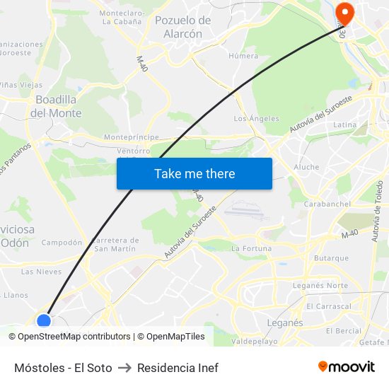 Móstoles - El Soto to Residencia Inef map