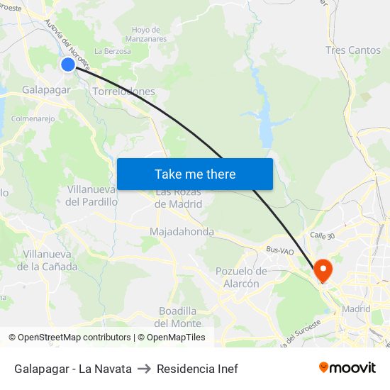 Galapagar - La Navata to Residencia Inef map