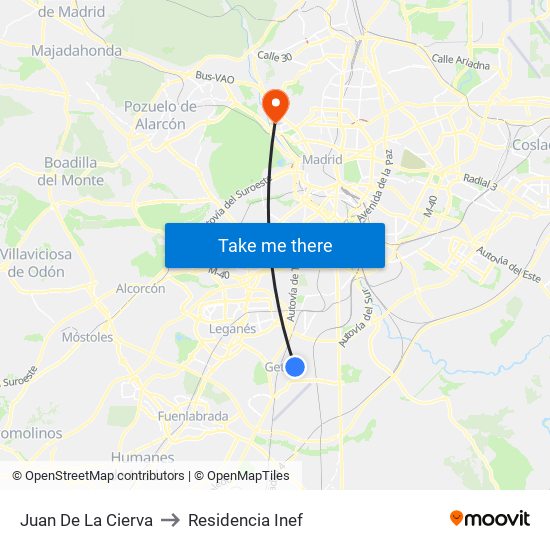 Juan De La Cierva to Residencia Inef map
