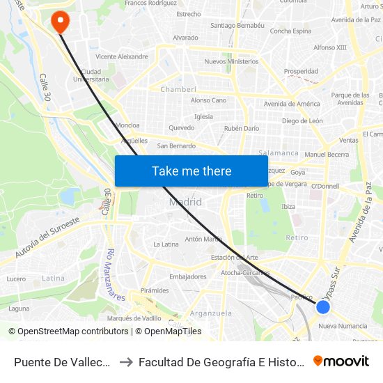 Puente De Vallecas to Facultad De Geografía E Historia map