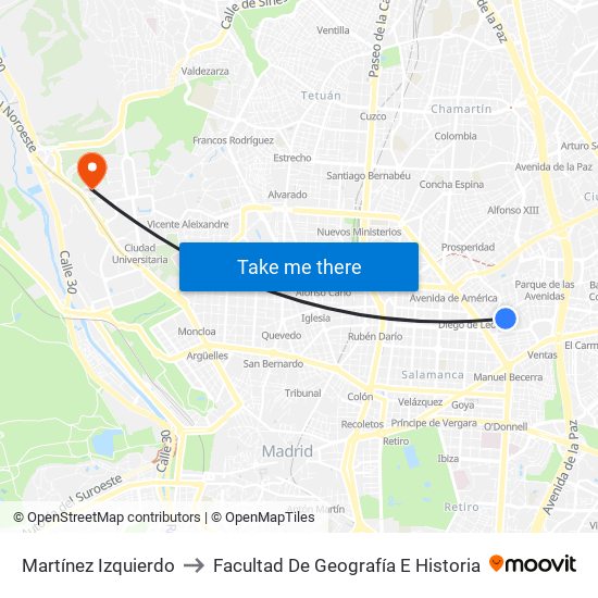 Martínez Izquierdo to Facultad De Geografía E Historia map