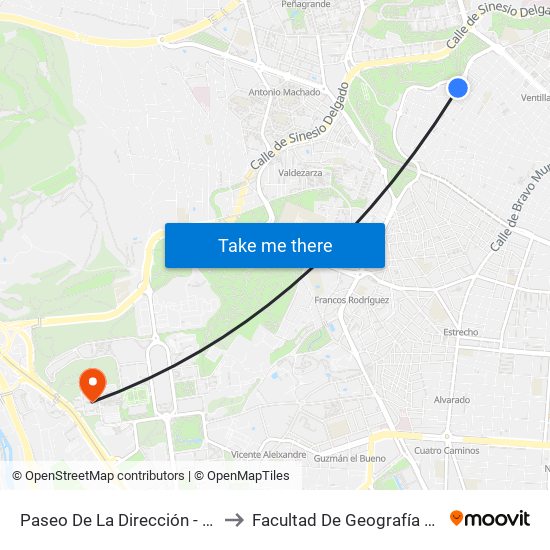 Paseo De La Dirección - Cantueso to Facultad De Geografía E Historia map