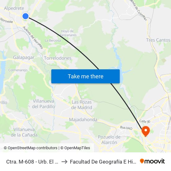Ctra. M-608 - Urb. El Soto to Facultad De Geografía E Historia map