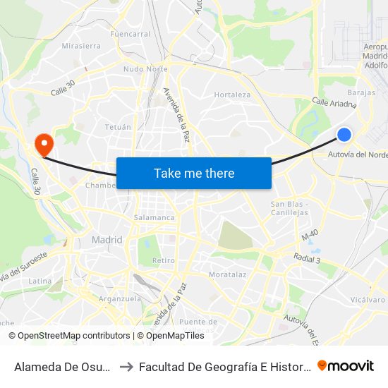 Alameda De Osuna to Facultad De Geografía E Historia map