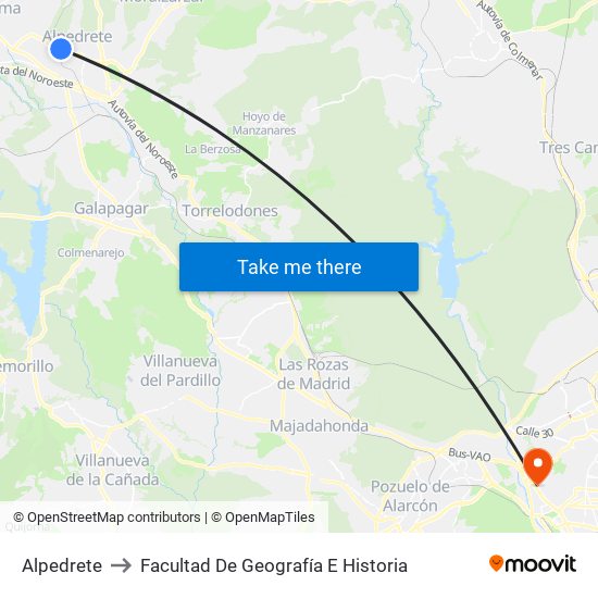 Alpedrete to Facultad De Geografía E Historia map
