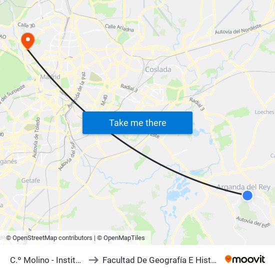 C.º Molino - Instituto to Facultad De Geografía E Historia map