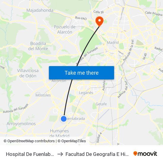 Hospital De Fuenlabrada to Facultad De Geografía E Historia map