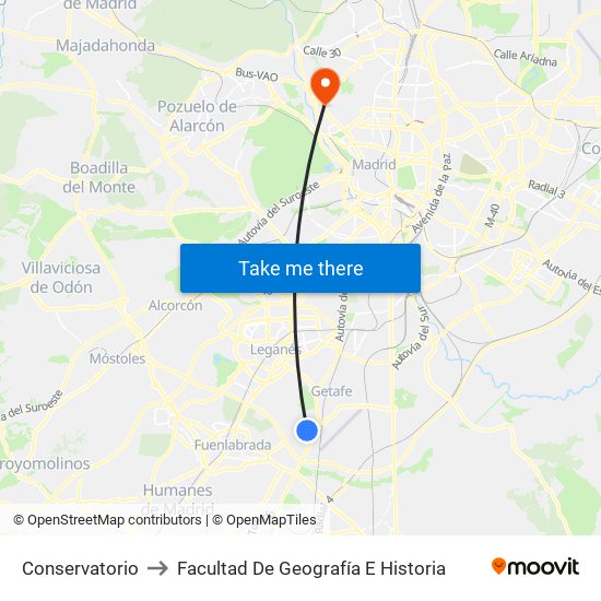 Conservatorio to Facultad De Geografía E Historia map