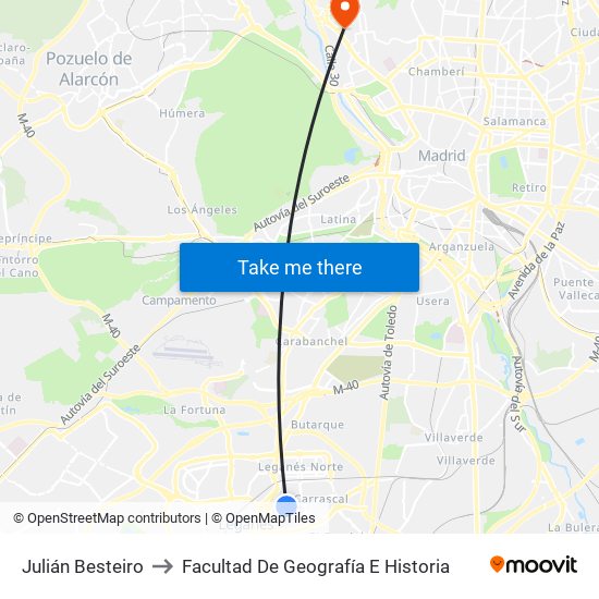 Julián Besteiro to Facultad De Geografía E Historia map