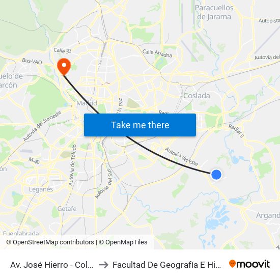 Av. José Hierro - Colegio to Facultad De Geografía E Historia map