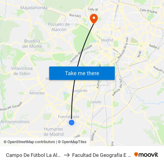 Campo De Fútbol La Aldehuela to Facultad De Geografía E Historia map