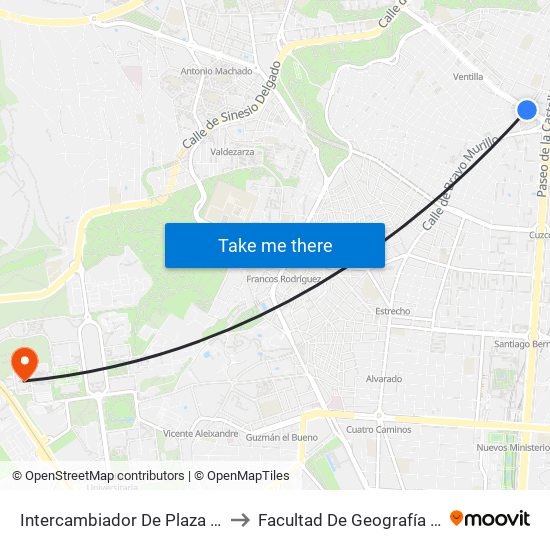Intercambiador De Plaza De Castilla to Facultad De Geografía E Historia map