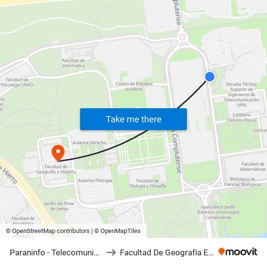 Paraninfo - Telecomunicaciones to Facultad De Geografía E Historia map