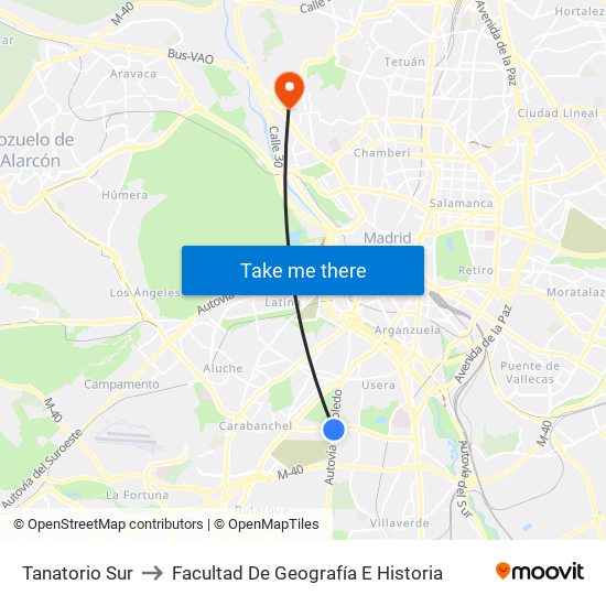 Tanatorio Sur to Facultad De Geografía E Historia map