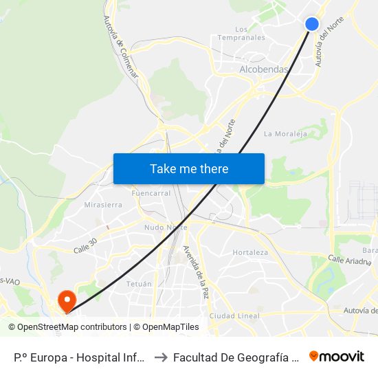 P.º Europa - Hospital Infanta Sofía to Facultad De Geografía E Historia map