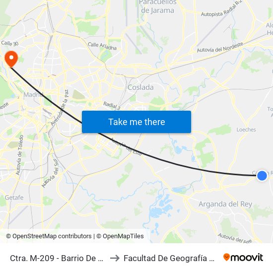 Ctra. M-209 - Barrio De La Virgen to Facultad De Geografía E Historia map