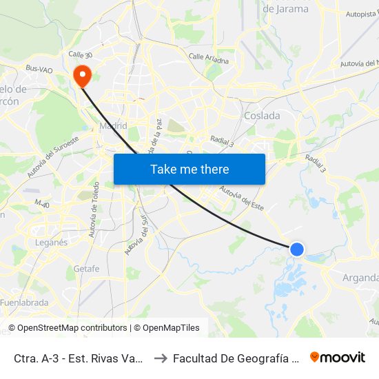 Ctra. A-3 - Est. Rivas Vaciamadrid to Facultad De Geografía E Historia map