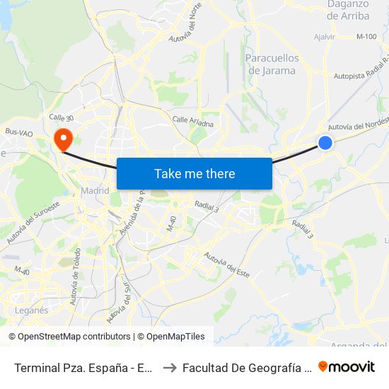 Terminal Pza. España - Est. Torrejón to Facultad De Geografía E Historia map