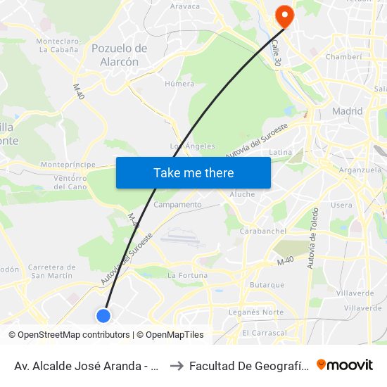 Av. Alcalde José Aranda - Av. Polvoranca to Facultad De Geografía E Historia map