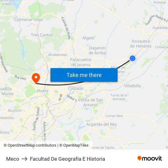 Meco to Facultad De Geografía E Historia map