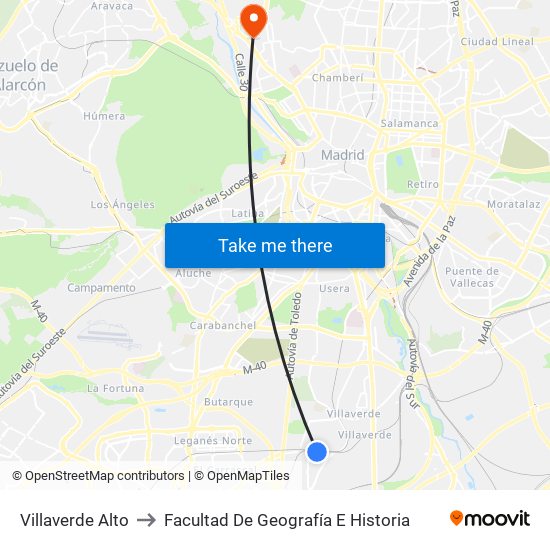 Villaverde Alto to Facultad De Geografía E Historia map