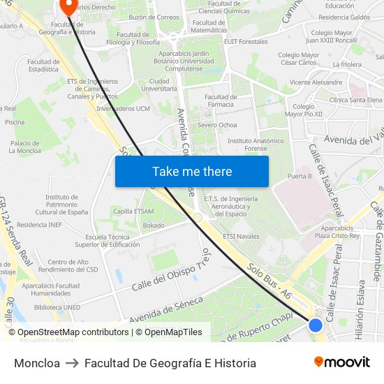 Moncloa to Facultad De Geografía E Historia map