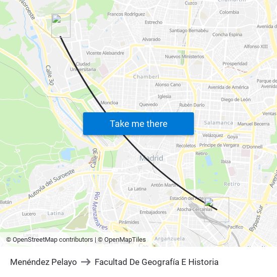 Menéndez Pelayo to Facultad De Geografía E Historia map